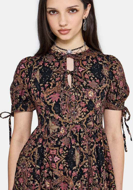 Mythos Print Tie Front Mini Dress