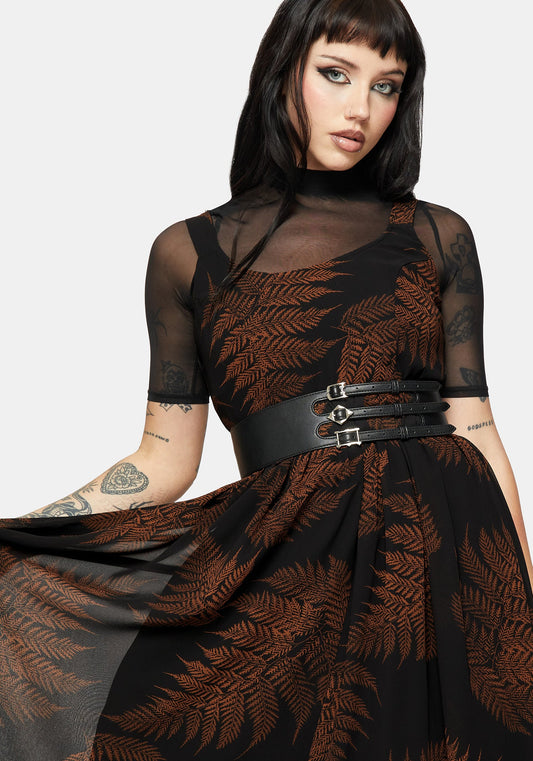 Ruin Fern Chiffon Handerkerchief Hem Midaxi Dress