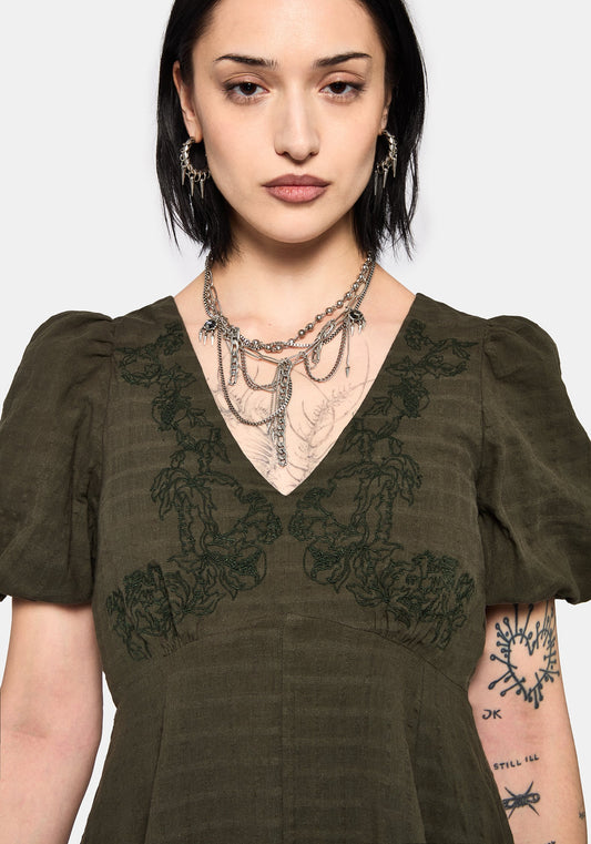 Limos Dobby Check Embroidered Midaxi Dress