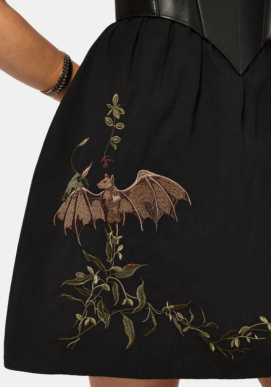 Orena Bat Embroidered Mini Dress