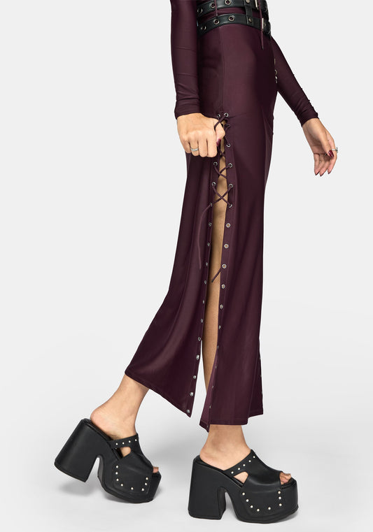 Delphine Asymmetric Lace-Up Shoulder Midaxi Dress