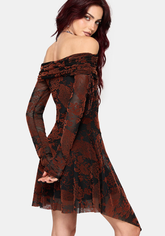 Allegra Bardot Flocked Mini Dress