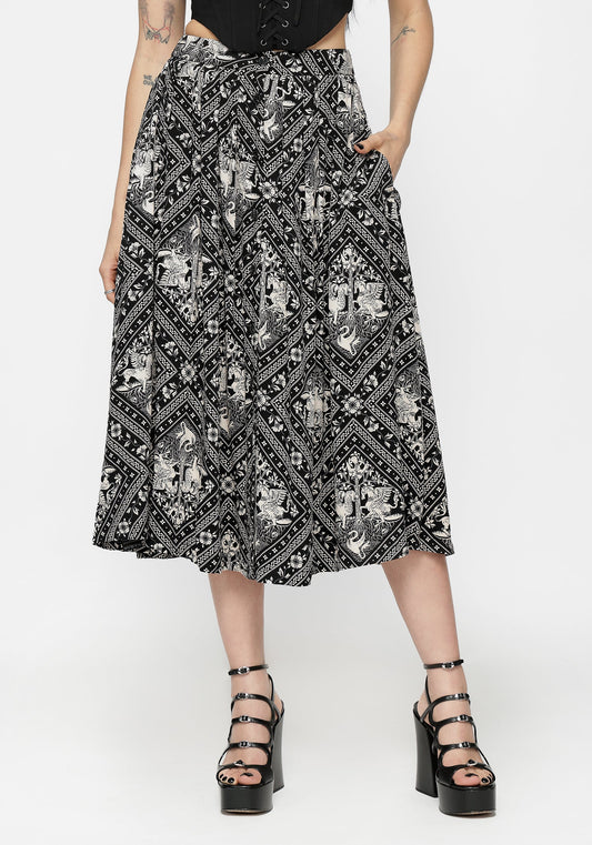Hexweave Print Button Down Pleated Midi Skirt