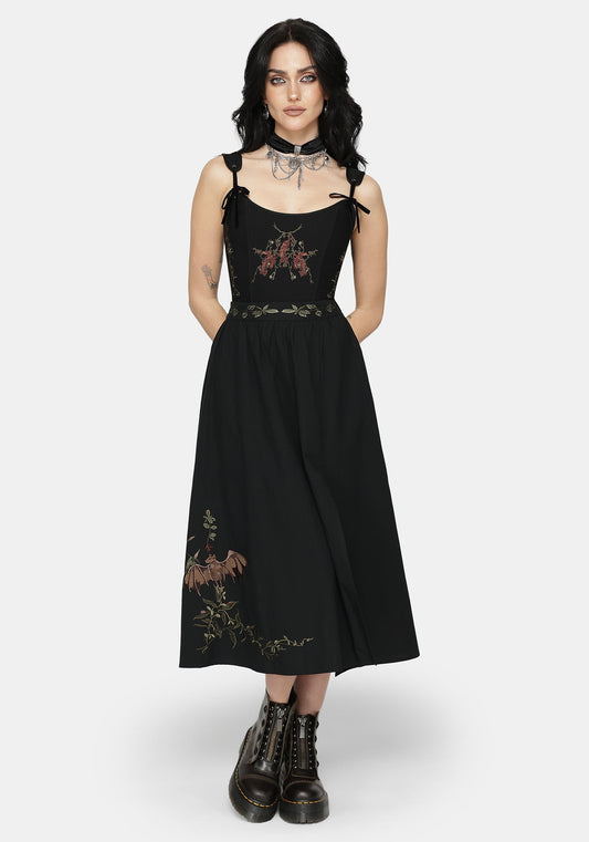 Orena Bat Embroidered Midaxi Skirt