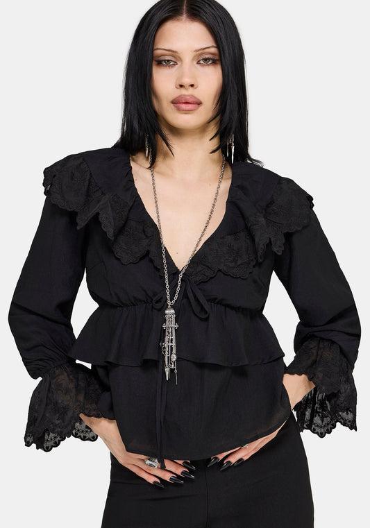 Ottie Ruffle Neck Tie Front Blouse