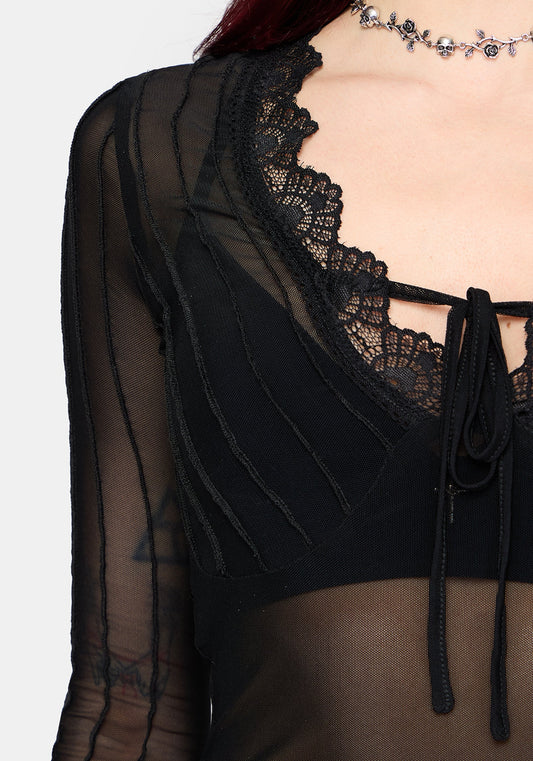 Raye Layered Mesh Tie Front Top