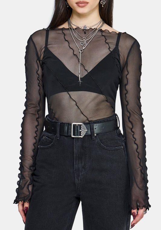 Erika Long Sleeve Seamed Mesh Top