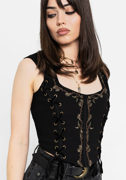 Rootweave Embroidered Lace Up Corset