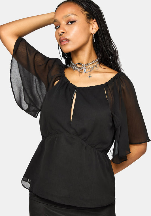 Ari Cape Charm Blouse - Black