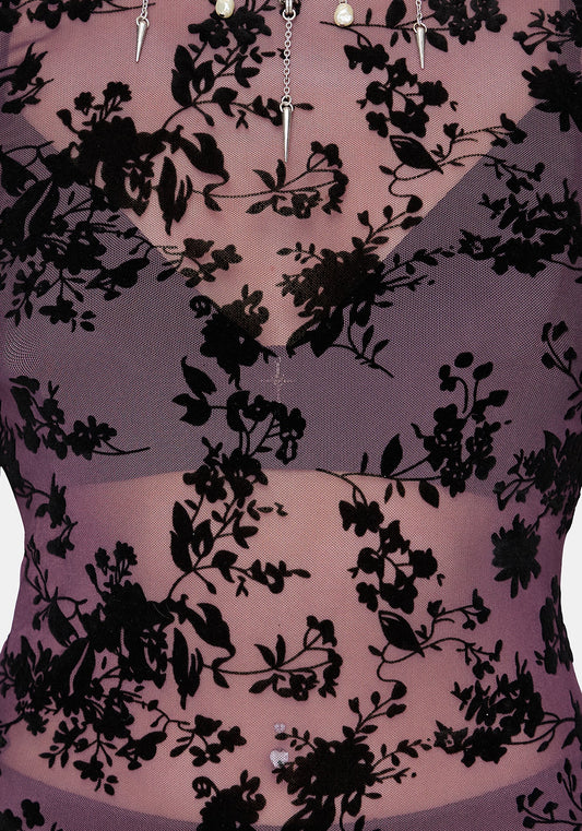 Liora Flock Long Sleeve Mesh Top