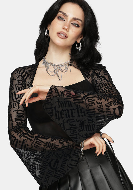 Ashes & Words Square Neck Flock Mesh Top