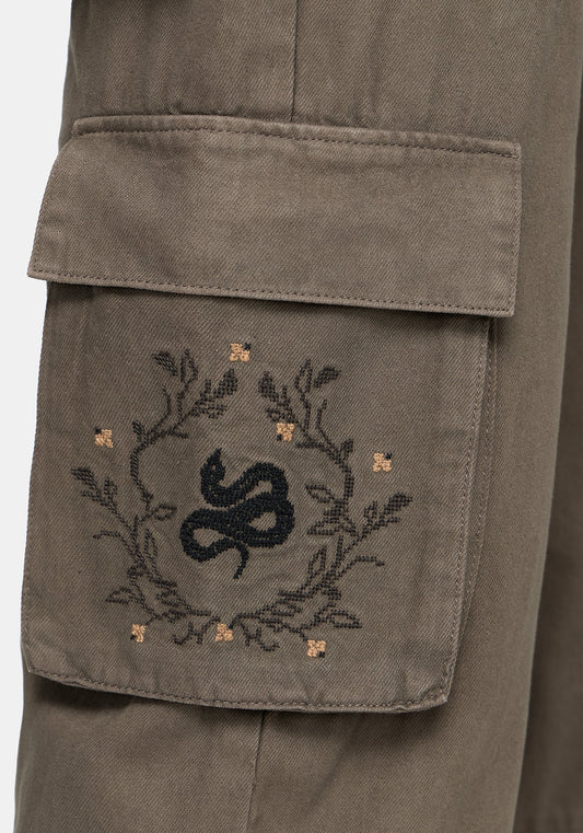 Ophidian Snake Embroidered Cargo Trousers