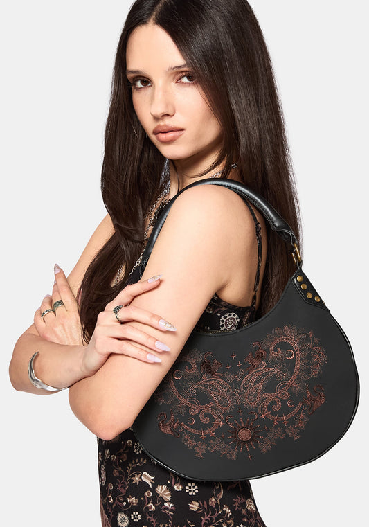 Shade Embroidered Crescent Shoulder Bag