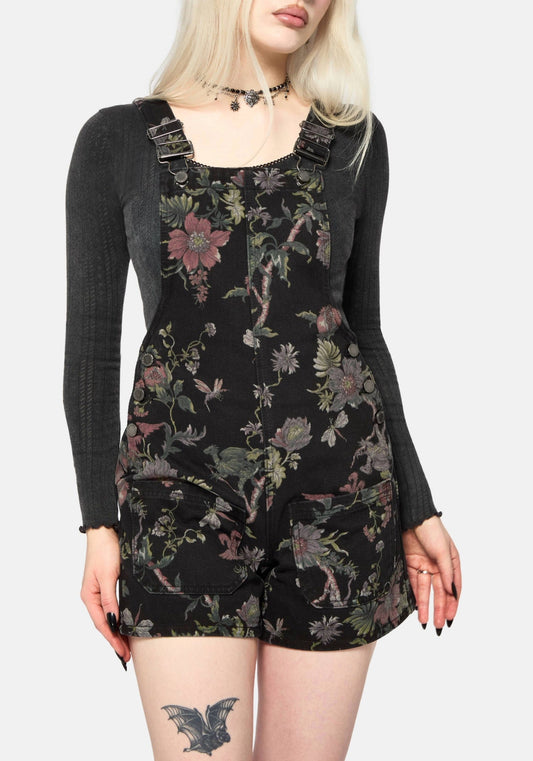 Poison Eden Print Denim Dungaree Short