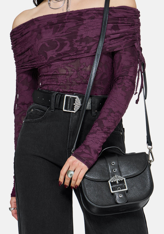 Rosamoth Buckle Crossbody Satchel Bag - Black