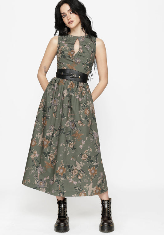 Poison Eden Print Cut Out Midi Dress