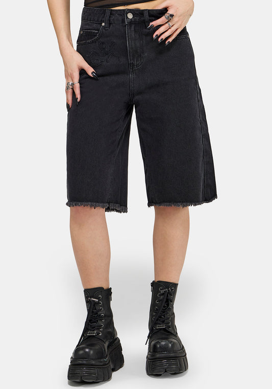 Selin Embroidered Longline Denim Short