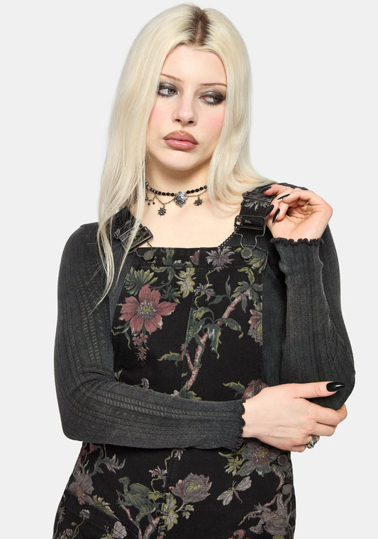 Poison Eden Print Denim Dungaree Short