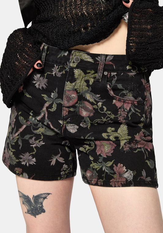 Poison Eden Print Denim Short