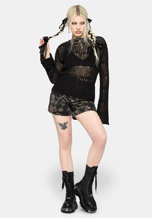 Poison Eden Print Denim Short