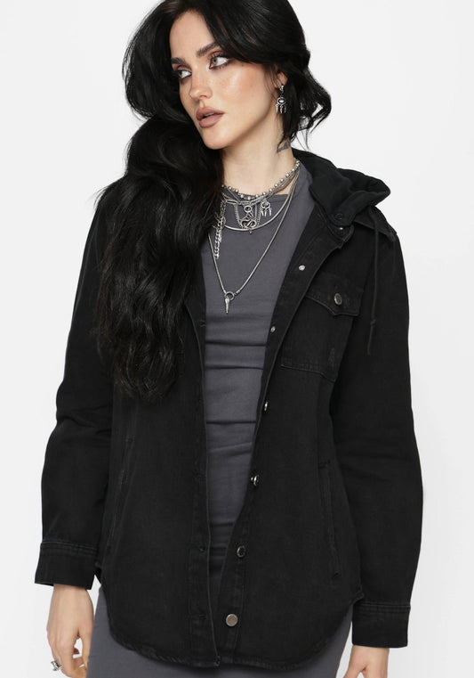 Trellis Hooded Pocket Denim Shacket