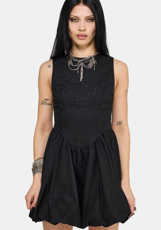 Ailis Balloon Hem Embroidered Mini Dress