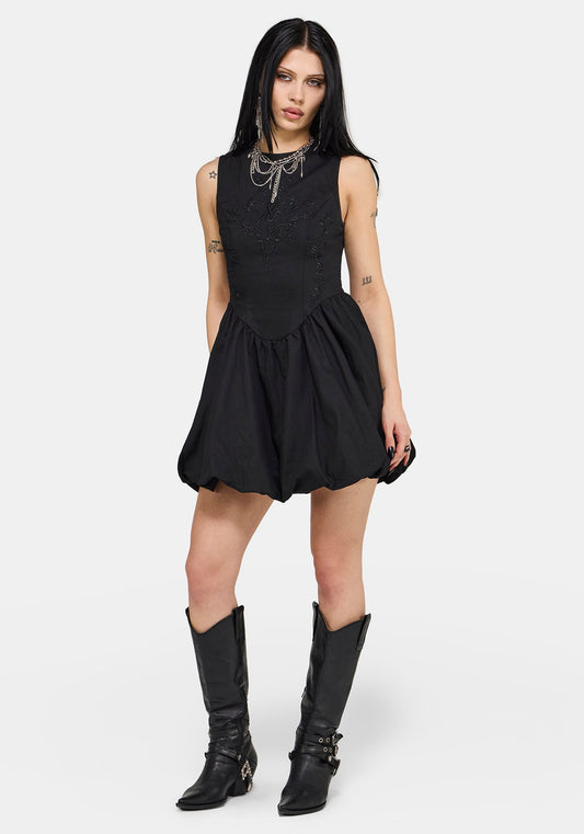 Ailis Balloon Hem Embroidered Mini Dress