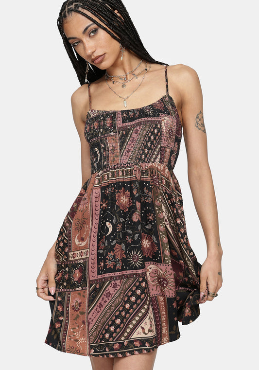 Nola Folk Patchwork Print Mini Dress