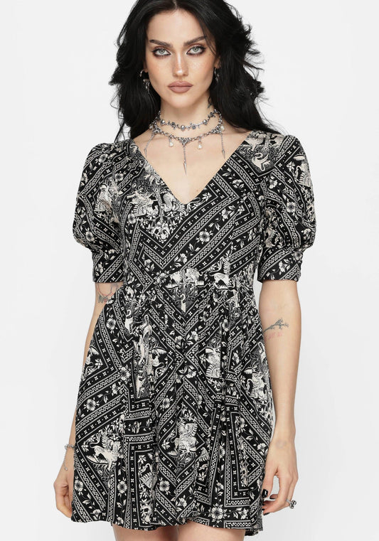 Hexweave Print V Neck Mini Dress