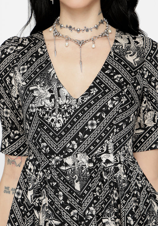 Hexweave Print V Neck Mini Dress