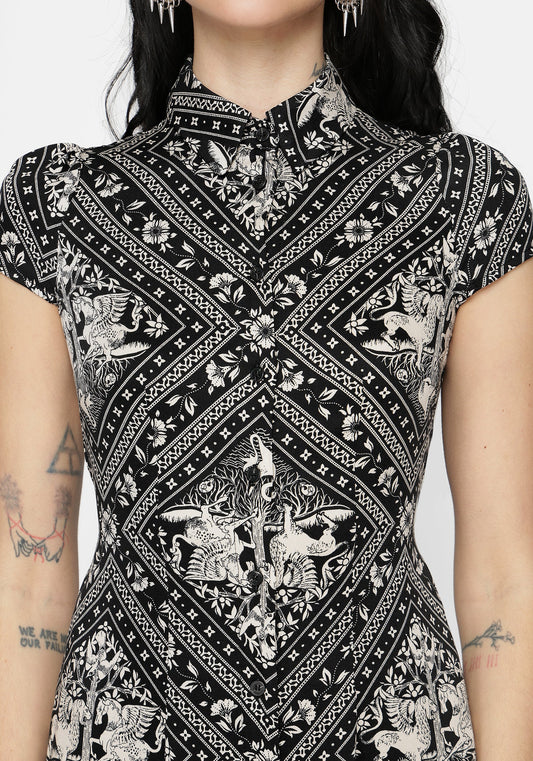 Hexweave Print Fitted Midi Shirt Dress