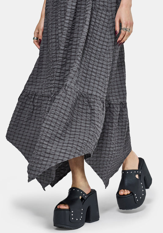 Nimira Check Handkerchief Hem Midi Dress