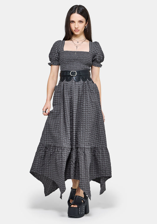 Nimira Check Handkerchief Hem Midi Dress
