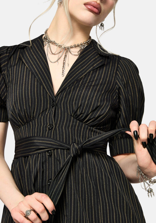 Jenna Stripe Cotton Tie Midi Dress