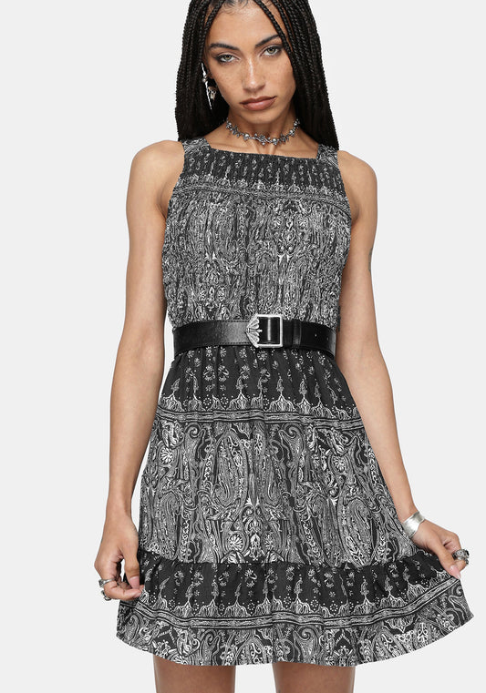Zelira Paisley Shirred Mini Dress