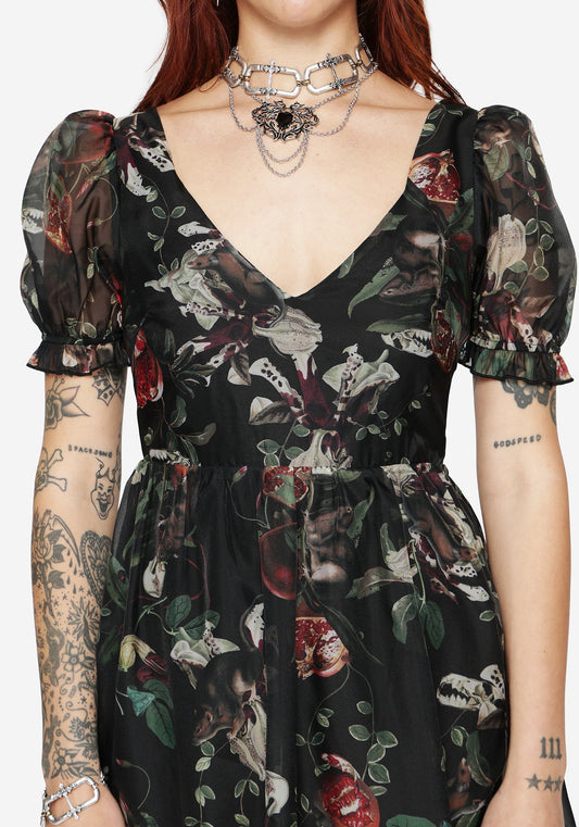 Anara Fruit Print Tiered Gown