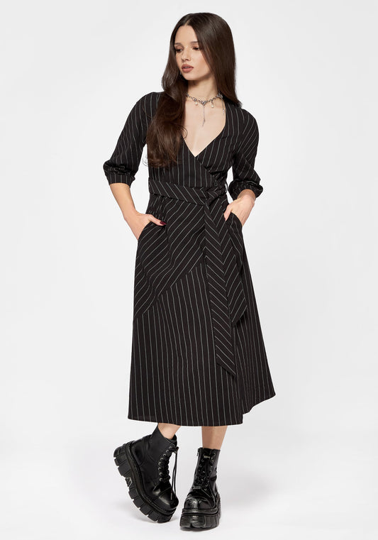 Kallista Striped Midi Wrap Dress