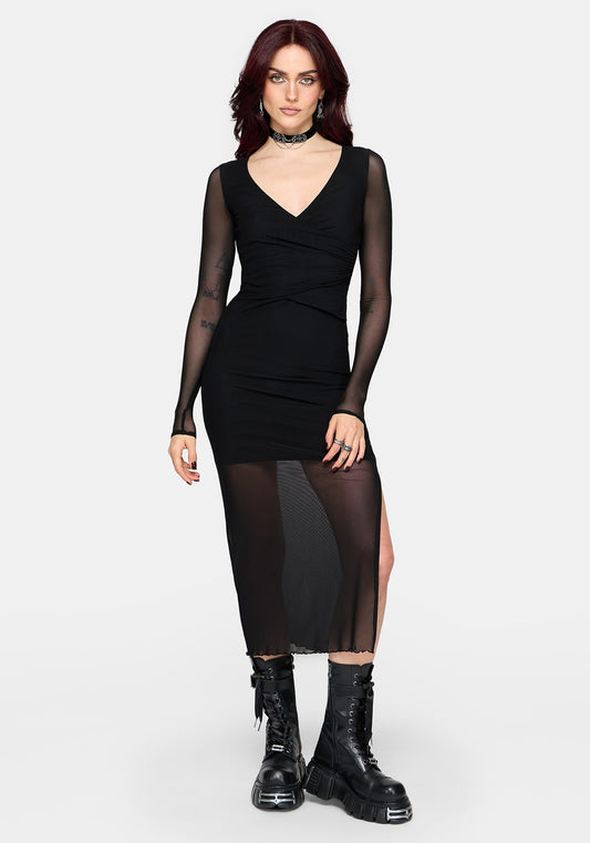 Zillah Ruched Wrap Mesh Midaxi Dress