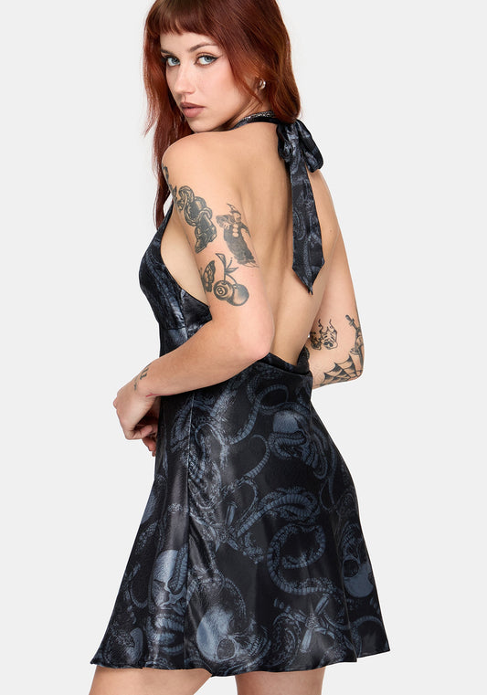 Ophion Print Satin Halterneck Mini Dress