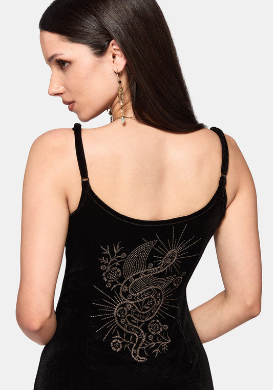 Kobra Embroidered Velour Maxi Slip Dress