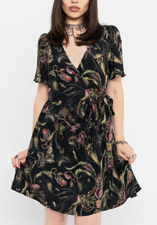 Dionaea Flytrap Print Wrap Mini Dress