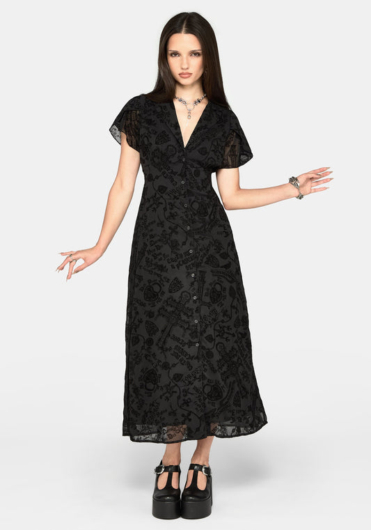 Sanct Flocked Chiffon Puff Sleeve Midaxi Dress