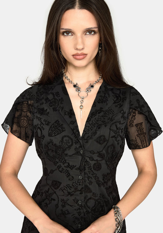 Sanct Flocked Chiffon Puff Sleeve Midaxi Dress