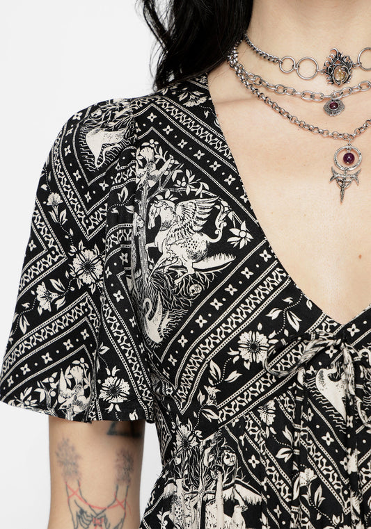 Hexweave Print Floaty Sleeve Maxi Dress