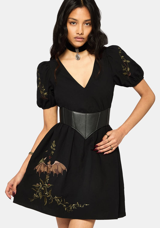 Orena Bat Embroidered Mini Dress