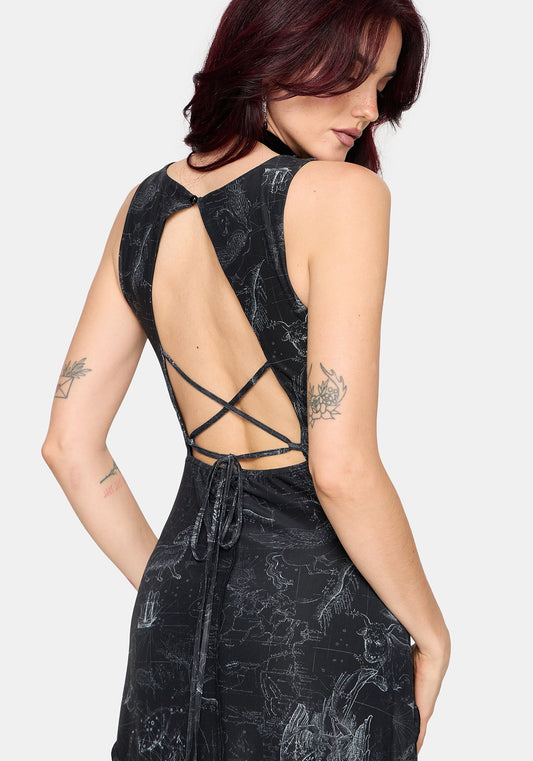 Kosmara Map Print Mesh Midaxi Dress