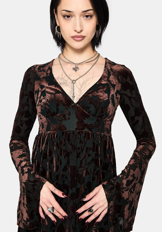 Dakota Devore Velour Flare Sleeve Mini Dress