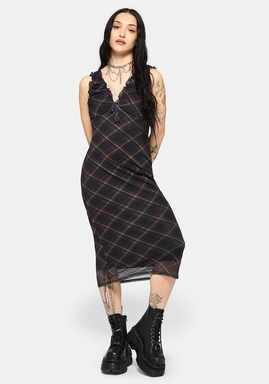 Sorrowelle Checked Mesh Midi Dress