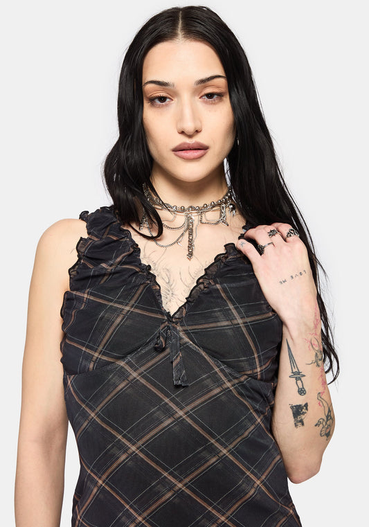 Sorrowelle Checked Mesh Midi Dress