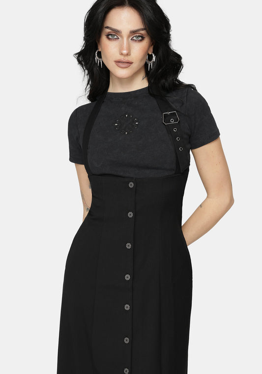New Age Halter Neck Pinafore Midi Dress - Black